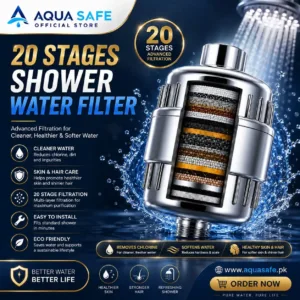 20 Stage Shower Water Filter for chlorine reduction, hard water filtration, and healthier skin and hair care.