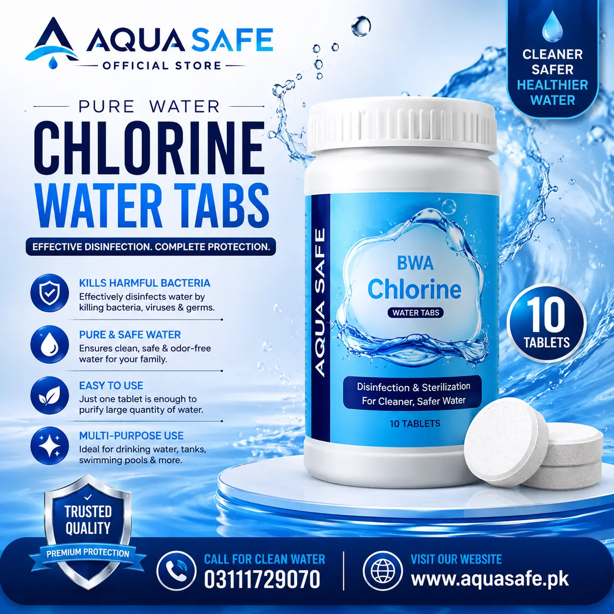10tabs chlorine Chlorine Tablets 10 PCS Jar for drinking water purification and water tank disinfection
