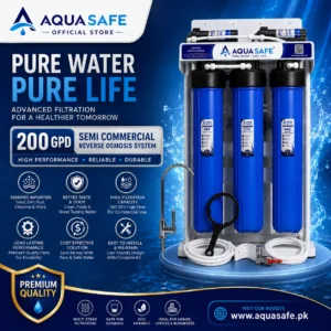 Aqua Safe 200 GPD semi commercial RO system with blue jumbo filters and accessories
