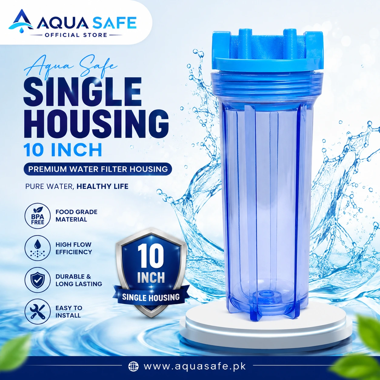 aqua safe single housing 10 inch poster Aqua Safe Single Housing 10 Inch transparent blue water filter housing