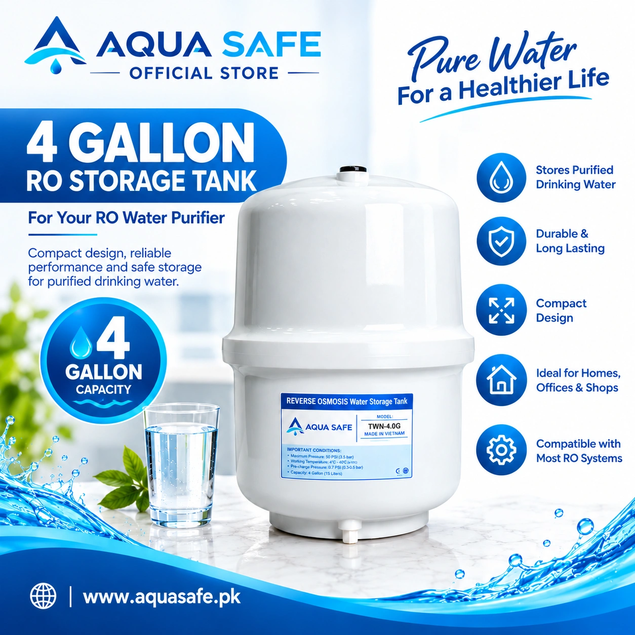 Aqua Safe 4 Gallon RO Storage Tank Aqua Safe 4 Gallon RO Storage Tank in Pakistan