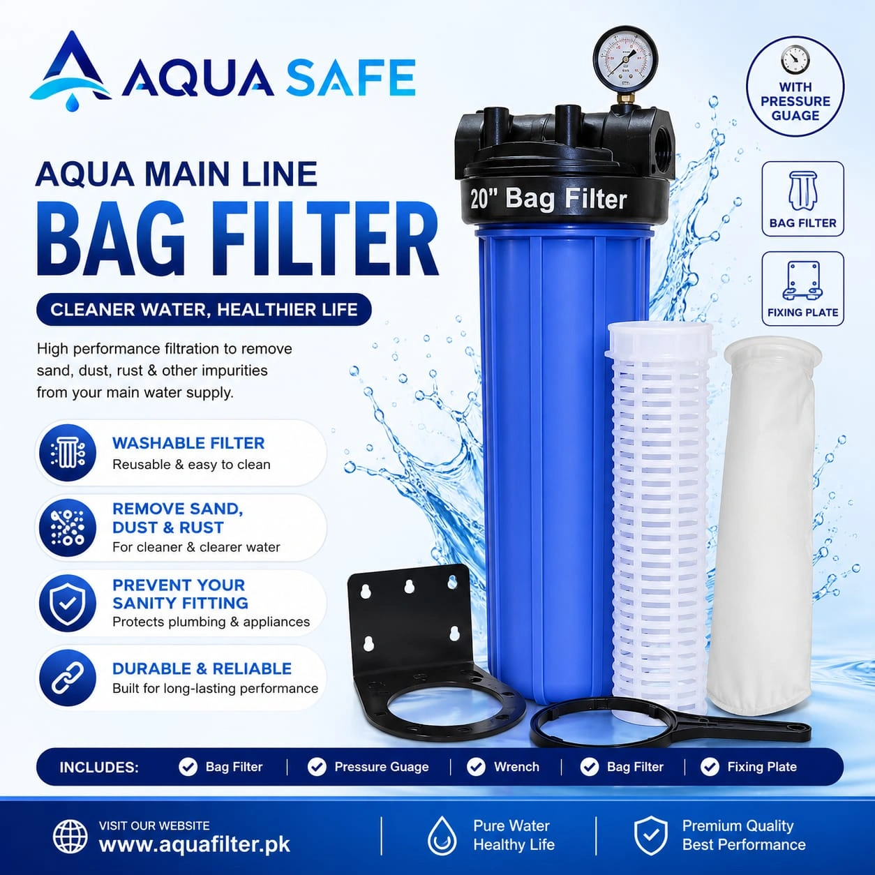 Aqua Single Stage Jumbo Filter 20" for Main Line Sand Filtration in Pakistan